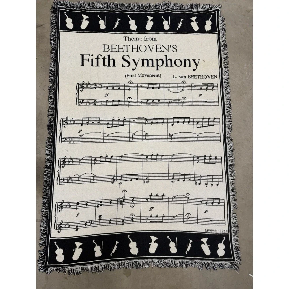 Beethoven's Fifth Symphony music instrument blanket tapestry throw 67x47